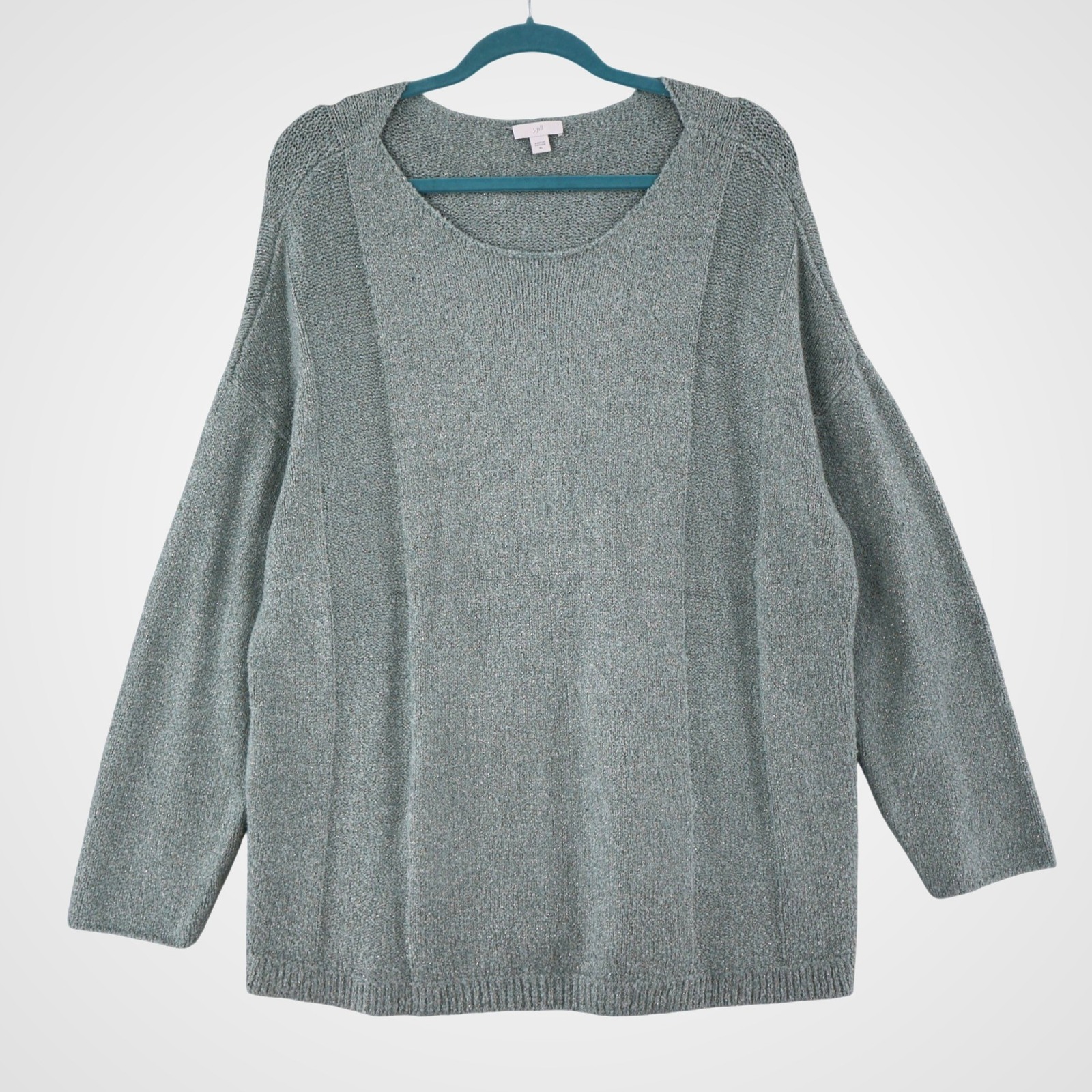 J. Jill Boucle Knit Scoop Neck Relaxed Pullover Sweater Womens Xl Blue Metallic